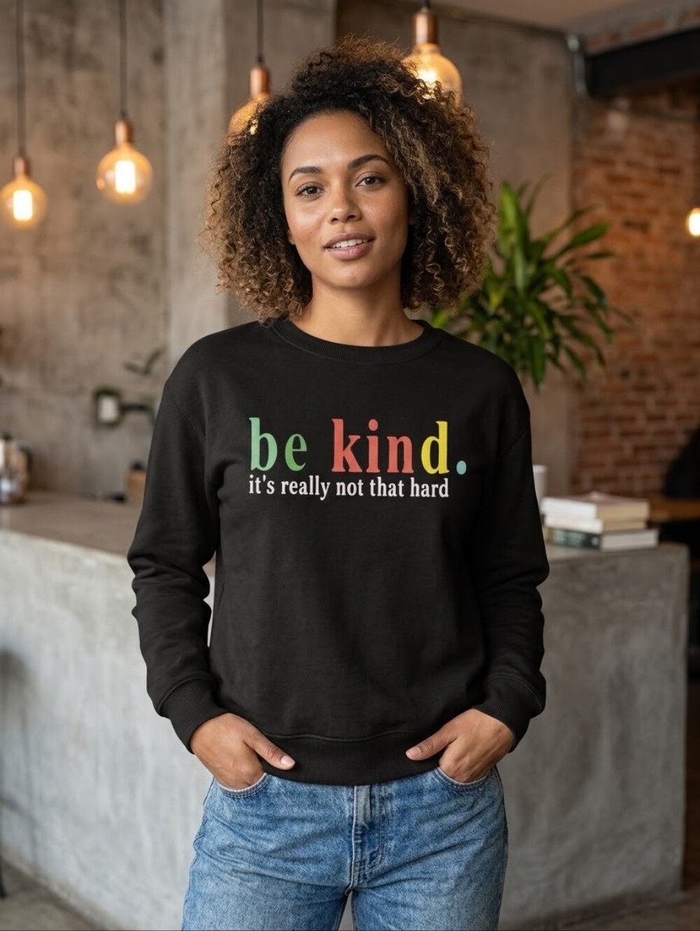 Be Kind, It's Really Not That Hard Black Long Sleeve Sweatshirt Large NWOT